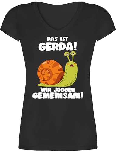 T-Shirt Damen V Ausschnitt - Wandern Laufen Zubehör - Das ist Gerda Wir joggen gemeinsam - Langsame Schecke Joggen Lustig Spruch Läufer Training - XS - Schwarz - Laufsport Shirt lauf t Running T-Shirt Damen V Ausschnitt - Wandern Laufen Zubehör - Das ist Gerda Wir joggen gemeinsam - Langsame Schecke Joggen Lustig Spruch Läufer Training - XS - Schwarz - Laufsport Shirt lauf t Running von Shirtracer