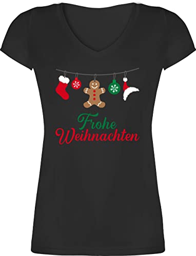 T-Shirt Damen V Ausschnitt - Frohe Weihnachten I Weihnachtsmotiv - 3XL - Schwarz - Weihnachts t - Shirt weihnachtsoutfit Christmas Xmas Tshirt weihnachtsshirt weihnachtsshirts weihnacht girlanden von Shirtracer