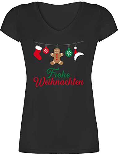 T-Shirt Damen V Ausschnitt - Geschenke Christmas Bekleidung - Frohe Weihnachten - 3XL - Schwarz - Geschenk Tshirt Outfit Merry Merry Shirt t Frauen Weihnachts-Tshirt Herren Weihnachtsfeier von Shirtracer