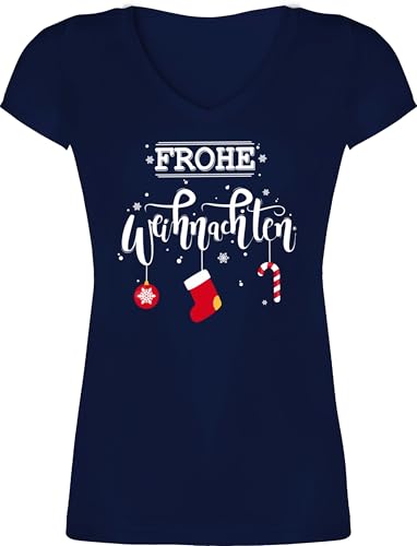 T-Shirt Damen V Ausschnitt - Frohe Weihnachten I Weihnachtsmotiv - XL - Dunkelblau - weihnachtsshirt weihnachtsoutfit Christmas weihnacht Tshirt weihnachtstshirtdamen weihnachtsshirts Weihnachts von Shirtracer