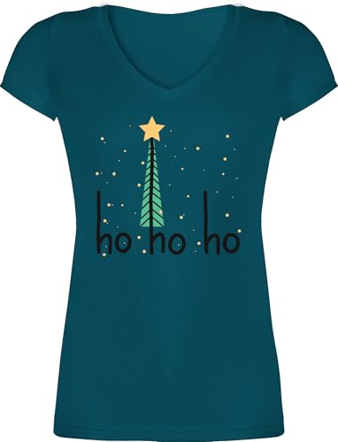 T-Shirt Damen V Ausschnitt - Weihnachten Geschenke Christmas Bekleidung - Ho Ho Ho Motiv I Weihnachtsmotiv - XS - Türkis - Weihnachts-Tshirt weihnachtsoutfit weihnacht hohoho Tshirt von Shirtracer