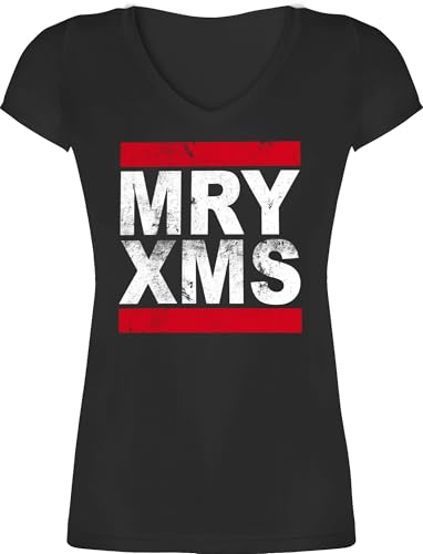 T-Shirt Damen V Ausschnitt - Weihnachten Geschenke Christmas Bekleidung - MRY XMS - XL - Schwarz - weihnachtsoutfit weihnachtsmotiv Tshirt weihnachtsshirts weihnacht Shirt weihnachtsshirt Weihnachts von Shirtracer