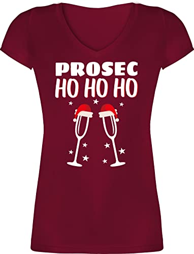 T-Shirt Damen V Ausschnitt - Weihnachten - Prosec Ho Ho Ho - XL - Bordeauxrot - Weihnachts t- Shirt weihnachtsoutfit weihnachtsmotiv proseco Tshirt Weihnachts-Shirt weihnachtsshirts Christmas von Shirtracer