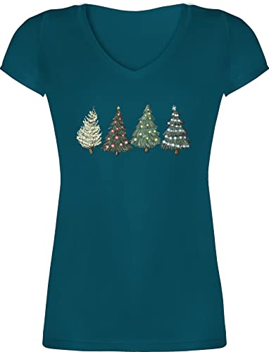 T-Shirt Damen V Ausschnitt - Weihnachten Geschenke Christmas Bekleidung - Weihnachtsbäume - L - Türkis - Frohe Geschenk t Shirt für arbeitskollegen Neck Womans Erwachsene Oberteil Herren v-Shirt von Shirtracer