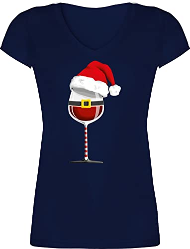 T-Shirt Damen V Ausschnitt - Weihnachten Geschenke Christmas Bekleidung - Weinachtsglas - 3XL - Dunkelblau - Outfit Geschenk Shirt Frohe t Herren Oberteil für arbeitskollegen Neck Womans von Shirtracer