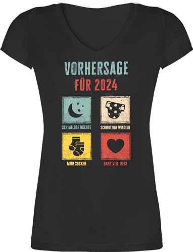 T-Shirt Damen V Ausschnitt - Werdende - Vorhersage für 2024 Frische Eltern Geschenk zur Geburt - M - Schwarz - dad to be Geschenke Schwangere werdender die Mama Geschenk+für+werdende+Eltern Werden von Shirtracer
