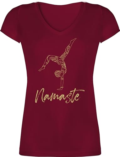 T-Shirt Damen V Ausschnitt - Namaste Yoga Handstand Mandala Meditation - M - Bordeauxrot - Yoga-Shirt Joga v-Ausschnitt Shirts für Shirt Geschenke Fans Alles von Shirtracer
