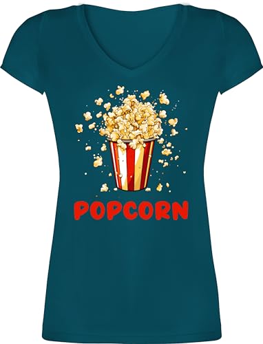 T-Shirt Damen V Ausschnitt - & Fasching - Popcorn Fan I Popcornverkleidung Karneval I Filmliebhaber Pop Corn I Fastnacht I Fasnacht I Fasnet - XS - Türkis - Damen+Tshirt faschingsshirt Faschings von Shirtracer
