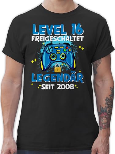 T-Shirt Herren - 16. Geburtstag - Level 16 freigeschaltet Legendär seit 2008 - L - Schwarz - zum Jahre Geschenke für jährige Geb Geschenk Geburtstagsgeschenke jährigen 16.Ten 16-jährige von Shirtracer