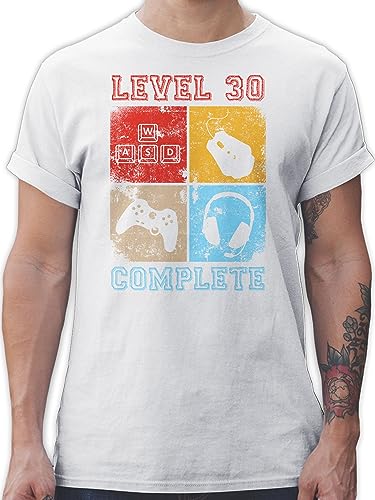 T-Shirt Herren - 30. Geburtstag - Level 30 Complete Completed - XL - Weiß - 30iger Party Tshirt 30th Shirt männer Thirty Shirts 30igsten 30-Geburtstag+lustige+Geschenke Geschenke zum 30er 30ter von Shirtracer