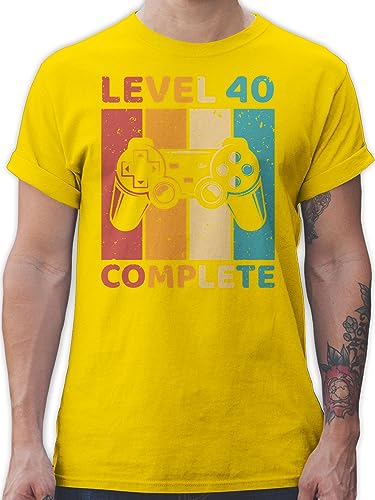 T-Shirt Herren - 40. Geburtstag - Level 40 Complete - Vierzig Freigeschalten Unlocked Completed - Zocker Gamer - L - Gelb - Geschenk Tshirt zum lustiges 40igsten glückwunsch jährigen 40zigster von Shirtracer