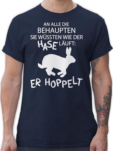 T-Shirt Herren - An alle die wissen wie der Hase läuft er hoppelt I Hase hoppelt I Osterhase I Oster Hase - S - Navy Blau - Geschenke zu Ostern osterhasen OSTE Tshirt Easter Gifts Hasen Bunny Shirt von Shirtracer