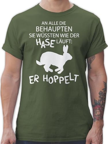 T-Shirt Herren - An alle die wissen wie der Hase läuft er hoppelt I Hase hoppelt I Osterhase I Oster Hase - XXL - Army Grün - Geschenke zu Ostern osterhasen OSTE Tshirt Easter Gifts Hasen Bunny von Shirtracer