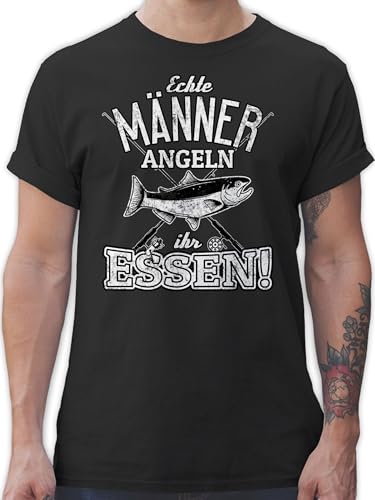 T-Shirt Herren - Angler Geschenke & Zubehör - Echte Männer Angeln Ihr Essen - 5XL - Schwarz - Tshirt sprüche Shirt mit Spruch t Shirts für Tshirts sprüchen Baumwolle angelshirts Tshirt/Spruch von Shirtracer