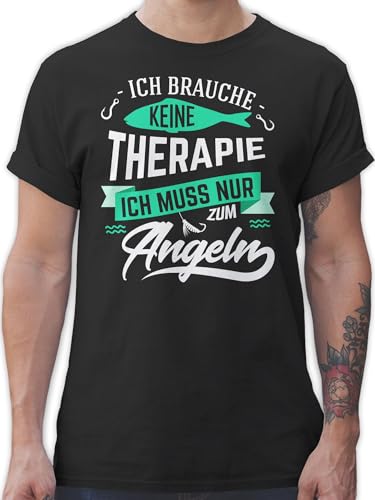 T-Shirt Herren - Angler Geschenke & Zubehör - Ich Brauche Keine Therapie Angeln - XXL - Schwarz - Geschenk für angelshirts Angel fischen Shirt angelbekleidung Fischerei muss nur Tshirt angelshirt von Shirtracer