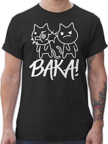 T-Shirt Herren - Anime Geschenke - Baka! mit Katzen - weiß - 4XL - Schwarz - Geschenk+Anime cat t Shirt Tshirt Manga Shirts männer katzenmotive Geschenk Tshirts katzenmotiv t-Shirts dumme Sachen von Shirtracer