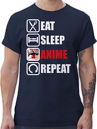 T-Shirt Herren - Geschenke - Eat Sleep Anime Repeat - Manga Japan - 3XL - Navy Blau - Comic Tshirt anemie t Shirts männer Animie Tshirts t- Shirt für Geschenk+Anime Statement Maenner Animi von Shirtracer