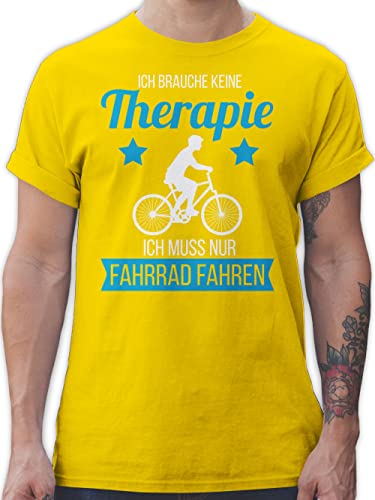 T-Shirt Herren - Bekleidung Radsport - Ich Brauche Keine Therapie ich muss nur Fahrrad Fahren weiß - 4XL - Gelb - Shirt Cycle Tshirt Geschenk Mountainbike für fahrradbegeisterte Shirts männer von Shirtracer