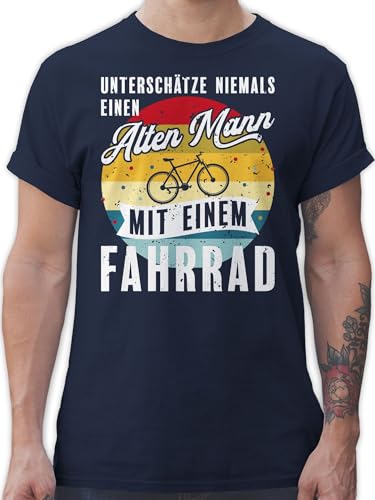 T-Shirt Herren - Bekleidung Radsport - Unterschätze Niemals einen Alten Mann mit einem Fahrrad Vintage - weiß - XL - Navy Blau - Rad Shirt Radfahrer Geschenk auf t schirts fahrradgeschenke von Shirtracer