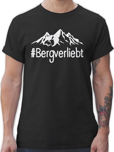 T-Shirt Herren - Bergverliebt - weiß - XL - Schwarz - für Wanderfreunde Shirt wandern Berge männer Tshirt Wander Shirts Tshirts t-Shirts Baumwolle t Maenner Kurzarm mit Berg t-Shirts Statement von Shirtracer