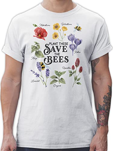 T-Shirt Herren - Blumen & Pflanzen - Save The Bees - Rettet die Bienen - 5XL - Weiß - Plants Biene Flowers bee Plant Lover Blume pflanzenliebhaber Pflanze Hobby Liebhaber Geschenke von Shirtracer