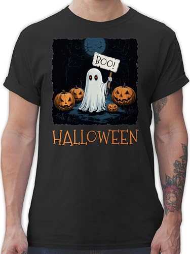 T-Shirt Herren - Boo Geist Halloween I Spukwald im Vollmond I Gruselnacht | Gruslig | Spooky | Spuk | Gruselgeist - XL - Schwarz - halloweenshirt Haloween Outfits Tshirt verkleidung männer halowen von Shirtracer