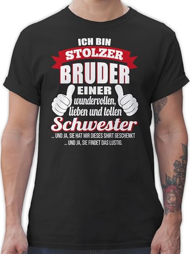 T-Shirt Herren - Stolzer Bruder Einer wundervollen Schwester - M - Schwarz - brüder Tshirt Brother und Shirt Geschenkideen Geschwister Geschenk Weihnachten t-Shirts Geburtstagsgeschenk für von Shirtracer