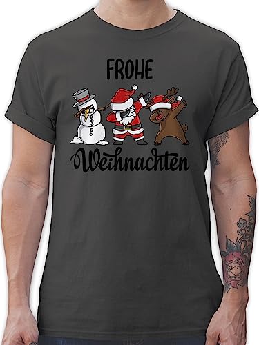 T-Shirt Herren - Dabbing Frohe Weihnachten I Schneemann I Weihnachtsmann I Elch I Rentier I Weihnachtsmotiv - XXL - Dunkelgrau - weihnachtstschirt weihnachtsshirt Christmas Xmas Tshirt von Shirtracer