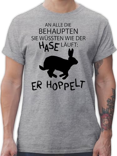 T-Shirt Herren - Der Hase hoppelt I Osterhase I Oster Hase I Hoppelhase - 3XL - Grau meliert - Tshirt Hasen osterhasen Bunny Shirt hasenmotiv Ostern tischirt. häschen Rabbit Shirts mit Ostern￼ von Shirtracer