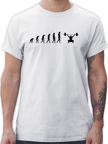 T-Shirt Herren - Entwicklung und Outfit - Evolution Workout - L - Weiß - Fitness Shirt Powerlifting Tshirt Cotton Baumwolle von Shirtracer