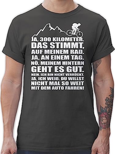 T-Shirt Herren - Fahrrad Bekleidung Radsport - 300 Kilometer mit dem Rad - 3XL - Dunkelgrau - Shirt männer Geschenk fahrradliebhaber t fahr Tshirt sprüche Kurzarm Motiven Tshirts Radfahren Men von Shirtracer