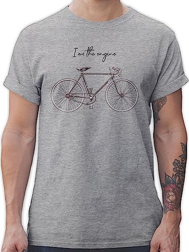 T-Shirt Herren - Fahrrad Bekleidung Radsport - I am The Engine - 4XL - Grau meliert - Radfahrer Geschenk Tshirt für Mann Shirt mit fahrradmotiv Fahrradfahrer männer Oberteil Shirts fahrradmotiven von Shirtracer