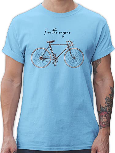 T-Shirt Herren - Fahrrad Bekleidung Radsport - I am The Engine - L - Hellblau - Bekleidungs Mountainbike Tshirt Men Geschenk für Radfahrer Mann Spruch fahrradbegeisterte Fun Shirt männer von Shirtracer