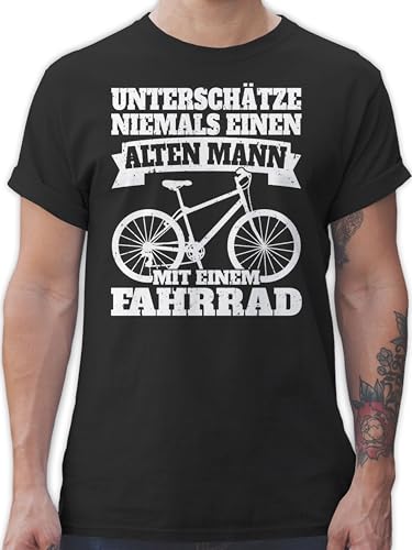 T-Shirt Herren - Bekleidung Radsport - Unterschätze Niemals einen Alten Mann mit einem Fahrrad - weiß - S - Schwarz - Geschenk für ältere männer Radsport-Bekleidung Radfahren Radler Shirt alte von Shirtracer