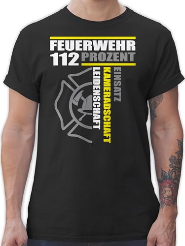 T-Shirt Herren - Feuerwehr 112 Prozent - Einsatz Kameradschaft Leidenschaft - Freiwillige Feuerwehr Geschenk - XL - Schwarz - feuerwehrmänner Tshirt feuerwehrgeschenkartikel männer Geschenkartikel von Shirtracer