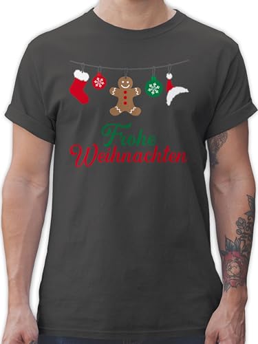T-Shirt Herren - Frohe Weihnachten I Weihnachtsmotiv - XXL - Dunkelgrau - weihnachtstshirtmänner weihnachtsshirt Christmas Xmas Tshirt weihnachtsthirt weihnachtsshirts weihnacht girlanden Shirt von Shirtracer