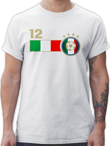 T-Shirt Herren - Fußball EM WM - 12. Mann Italien Mannschaft - S - Weiß - Italy Football t Shirt 2024 Fanartikel 12.Mann tichert männer Europameisterschaft Fussball Ball Tshirt fu italienische von Shirtracer