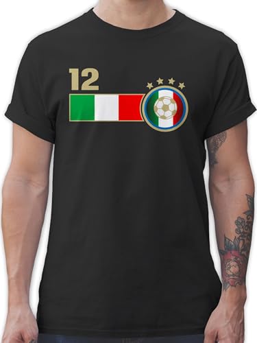 T-Shirt Herren - Fußball EM WM - 12. Mann Italien Mannschaft - 4XL - Schwarz - italienische Trikot Fussball Shirt männer Europameisterschaft Italy Tshirt Italia fussballtrikot fu Ball italen von Shirtracer