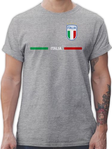 T-Shirt Herren - Fußball EM WM - Italien Trikot Wappen | Italia mit Stolz | Italienisches Fan-Motiv - 3XL - Grau meliert - Italien. fussballtrikot Fussball Shirt männer Europameisterschaft Italy von Shirtracer