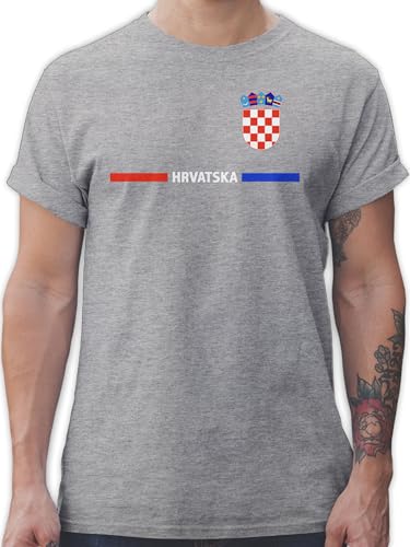 T-Shirt Herren - Fußball EM WM - Kroatisches Trikot Wappen | Hrvatska mit Stolz | Hrvatska-Fans - XL - Grau meliert - Kroatien 2024 Fussball Shirt männer Europameisterschaft kroatisch Tshirt von Shirtracer
