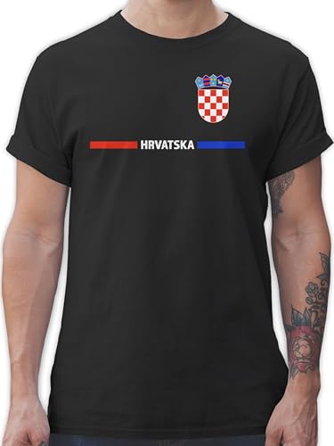T-Shirt Herren - Fußball EM WM - Kroatisches Trikot Wappen | Hrvatska mit Stolz | Hrvatska-Fans - XL - Schwarz - Kroatien 2024 Fussball Shirt männer Europameisterschaft kroatisch Tshirt von Shirtracer