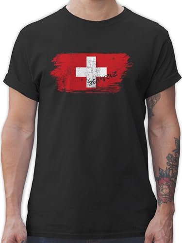 T-Shirt Herren - Fußball EM WM - Schweiz Vintage - M - Schwarz - Tshirt mit der Flagge Fussball Shirt männer Europameisterschaft Schweizer Fun-t-Shirts fussballtrikot fu Ball Herren-Shirt Shirts von Shirtracer