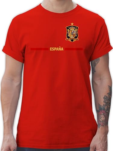 T-Shirt Herren - Fußball EM WM - Spanisches Trikot Wappen | España mit Stolz | Spanien Fan-Motiv - L - Rot - spanische Fussball Shirt männer Europameisterschaft Spain Tshirt 2024 fussballtrikot von Shirtracer
