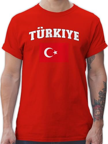 T-Shirt Herren - Fußball EM WM - Türkiye Schriftzug mit Flagge | Türkei | Turkey | Türkisch - L - Rot - türkische Tshirt 2024 Fussball Shirt männer Europameisterschaft tuerkei Funshirts von Shirtracer