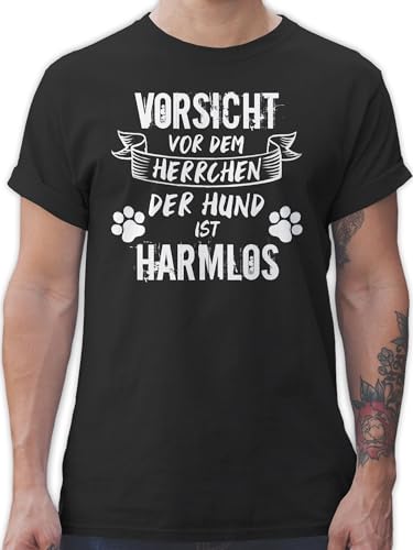 T-Shirt Herren - Geschenk für Hundebesitzer - Vorsicht vor dem Herrchen der Hund ist harmlos - Grunge/Vintage - Weiß - XXL - Schwarz - und hundeshirt hundefan hundepfoten Tshirt hundeshirts von Shirtracer
