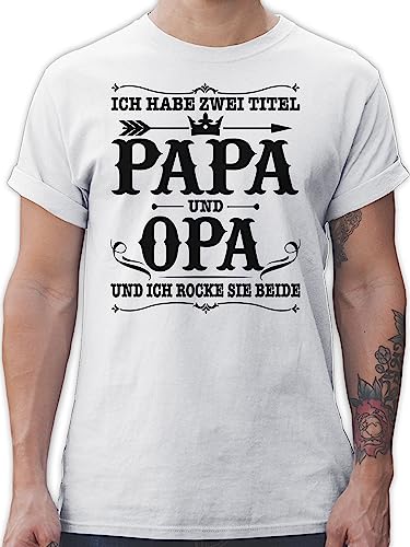 T-Shirt Herren - Geschenk zum Vatertag - Ich Habe Zwei Titel Papa und Opa - L - Weiß - Tshirt männer Shirt maennertag t Shirts Maenner sprüche Daddy Geschenke Herren-Shirt himmelfahrts Tshirts von Shirtracer