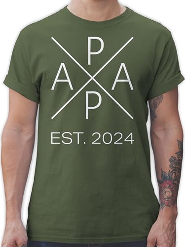 T-Shirt Herren - zum Vatertag - Papa Est 2024 | Werdender Papa Geschenk Du wirst Papa Geburt - M - Army Grün - sprüche väter Vater vaeter Geschenke Shirt für Papas Tshirt vaterzagsgeschenke von Shirtracer