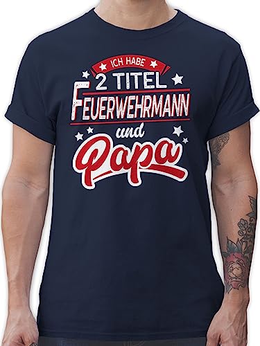 T-Shirt Herren - Geschenk zum Vatertag - Papa und Feuerwehrmann - L - Navy Blau - t Shirt dad Tshirt Vater Tag t-schirt Vatertagsgeschenke herrentagsgeschenke männer für väter Fathers Day von Shirtracer