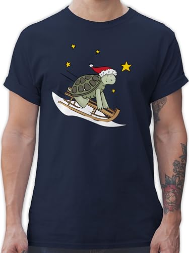 T-Shirt Herren - Geschenke Christmas Bekleidung - Weihnachten süße Schildkröte - XXL - Navy Blau - weihnachtstschirt weihnachtsshirt weihnachtsmotiv schildkroete Tshirt weihnachtst-Shirt von Shirtracer