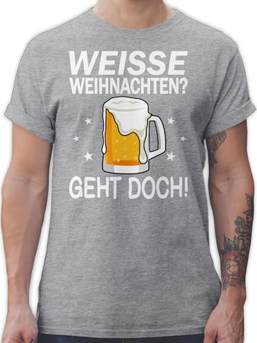T-Shirt Herren - Geschenke Christmas Bekleidung - Weiße Weihnachten - Geht doch - Bierkrug Bierschaum - L - Grau meliert - weihnachtstshirts weihnachtsshirt weihnachtsmotiv Tshirt Weihnachts Outfit von Shirtracer